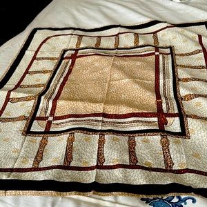 Large scarf new 35” by 35” leather belts tan brown black gold cream elegant